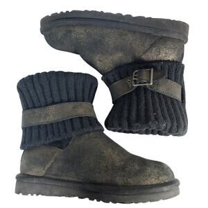UGG! BLACK GENUINE SUEDE LEATHER, GOLD SHIMMER, SHEARLING LINED BOOTS! SZ 7M